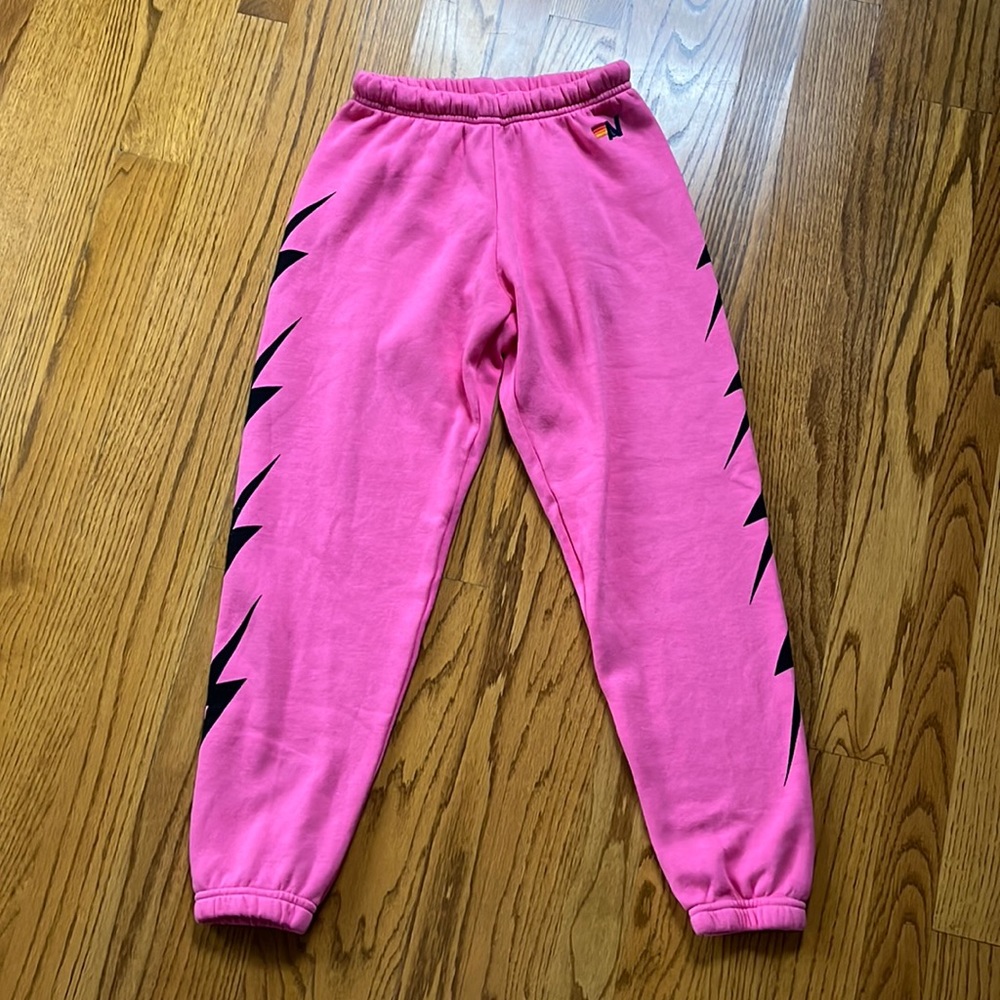 NEW aviator nation sweatpants, pink with lightning bolts, size xs